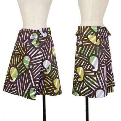 ISSEY MIYAKE Graphic Print Wrap Midi Skirt Brown Size 1
