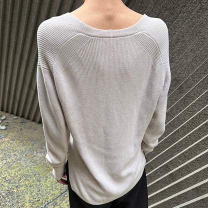 AURALEE 19SS White Cotton V-Neck Rib Knit Sweater