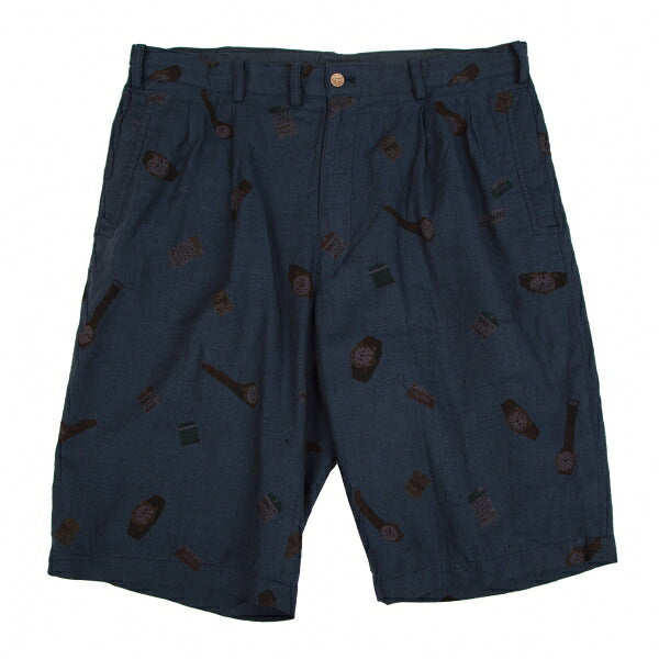 Papas Linen Watch Print Mesh Lined Shorts Navy Size 52LL
