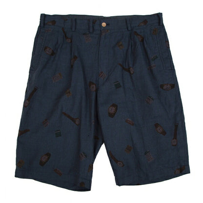 Papas Linen Watch Print Mesh Lined Shorts Navy Size 52LL