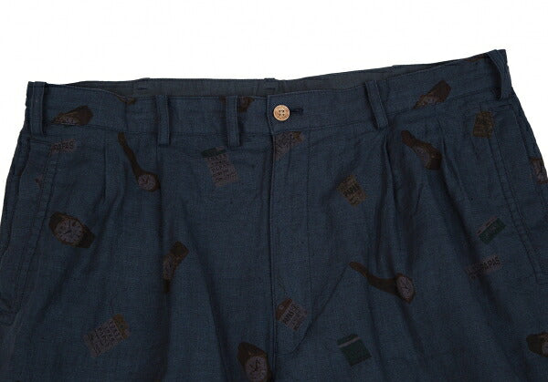 Papas Linen Watch Print Mesh Lined Shorts Navy Size 52LL