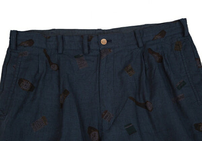 Papas Linen Watch Print Mesh Lined Shorts Navy Size 52LL