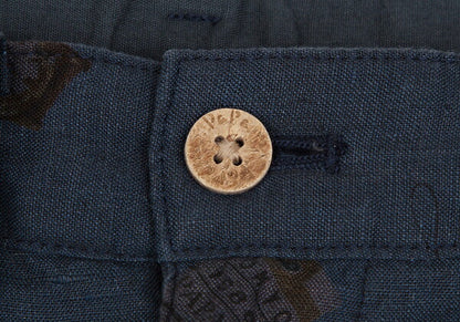 Papas Linen Watch Print Mesh Lined Shorts Navy Size 52LL
