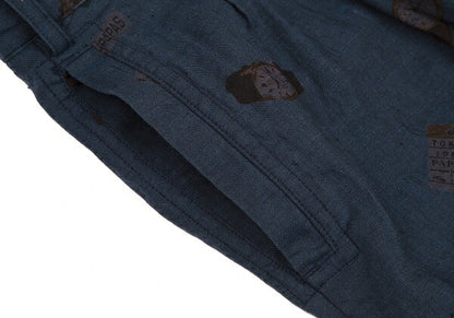 Papas Linen Watch Print Mesh Lined Shorts Navy Size 52LL
