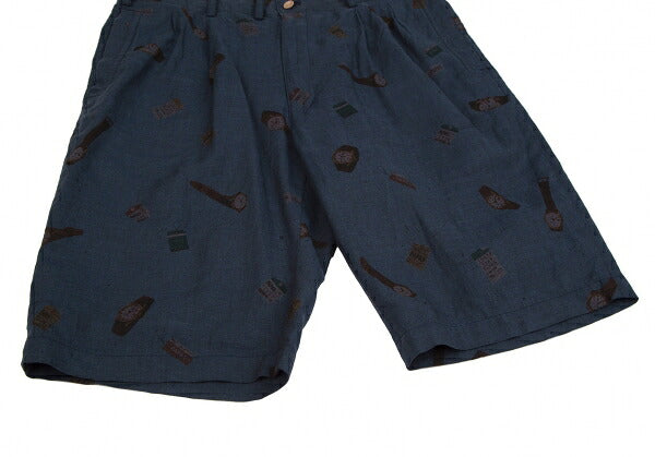 Papas Linen Watch Print Mesh Lined Shorts Navy Size 52LL