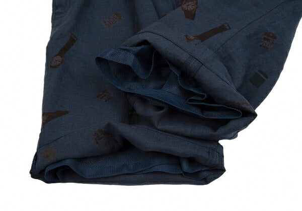 Papas Linen Watch Print Mesh Lined Shorts Navy Size 52LL