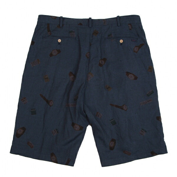Papas Linen Watch Print Mesh Lined Shorts Navy Size 52LL