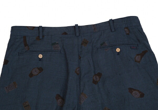 Papas Linen Watch Print Mesh Lined Shorts Navy Size 52LL