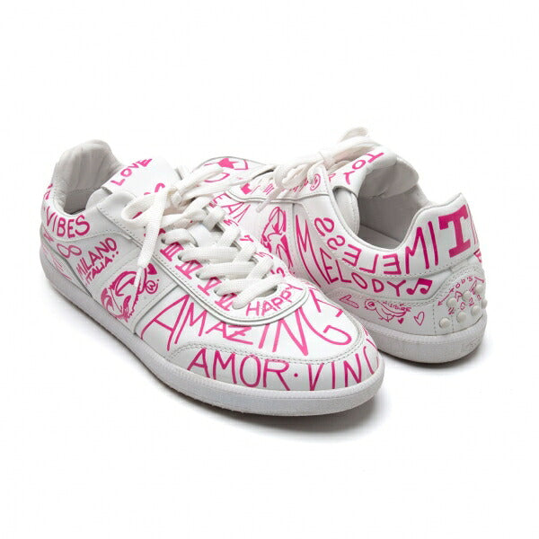 TOD'S Graffiti Print Leather Sneakers White Size 7 (25cm)