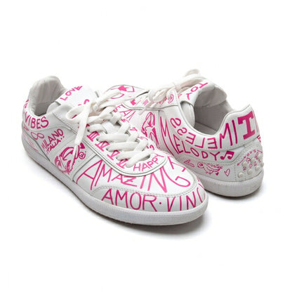 TOD'S Graffiti Print Leather Sneakers White Size 7 (25cm)
