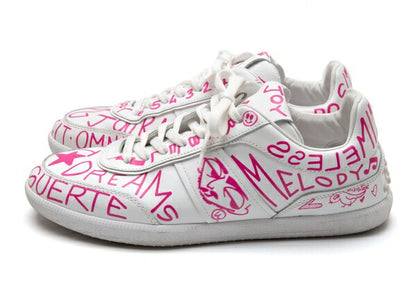 TOD'S Graffiti Print Leather Sneakers White Size 7 (25cm)