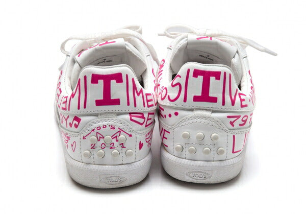 TOD'S Graffiti Print Leather Sneakers White Size 7 (25cm)