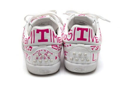 TOD'S Graffiti Print Leather Sneakers White Size 7 (25cm)