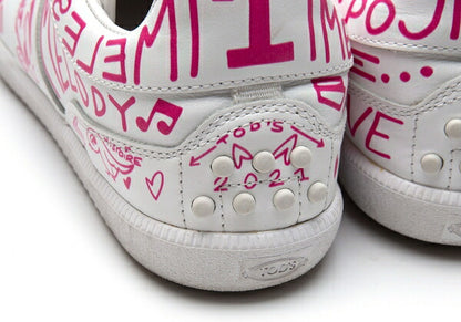 TOD'S Graffiti Print Leather Sneakers White Size 7 (25cm)