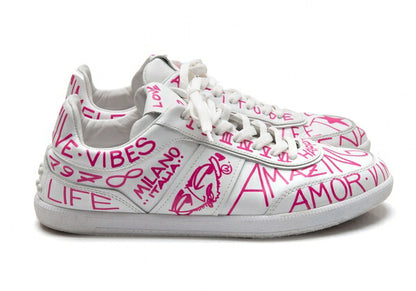 TOD'S Graffiti Print Leather Sneakers White Size 7 (25cm)