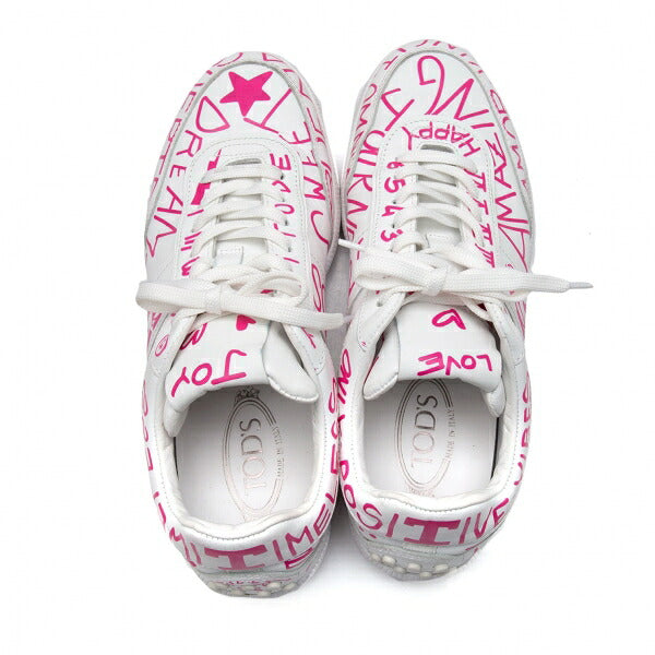 TOD'S Graffiti Print Leather Sneakers White Size 7 (25cm)