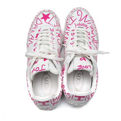 TOD'S Graffiti Print Leather Sneakers White Size 7 (25cm)