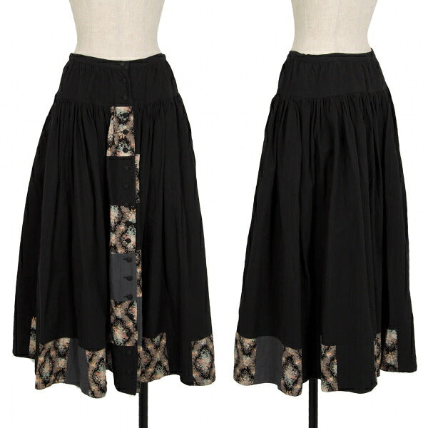 PINK HOUSE Black Flower Patchwork Front Button Skirt Size M