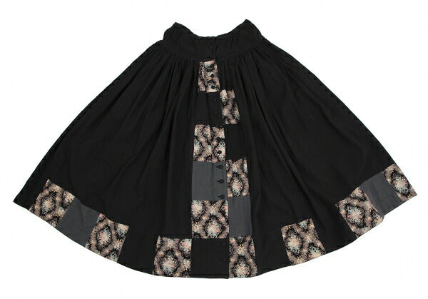 PINK HOUSE Black Flower Patchwork Front Button Skirt Size M