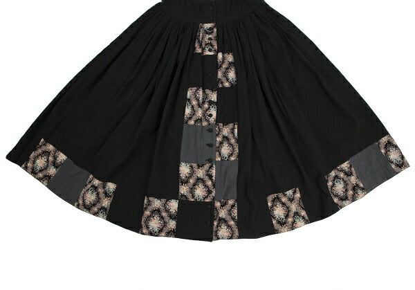 PINK HOUSE Black Flower Patchwork Front Button Skirt Size M