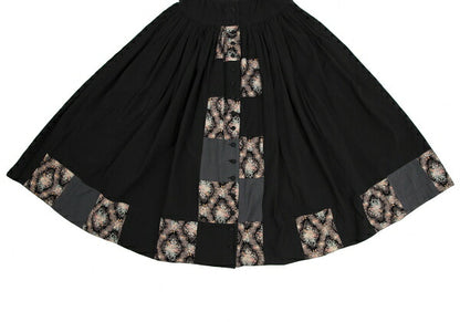 PINK HOUSE Black Flower Patchwork Front Button Skirt Size M