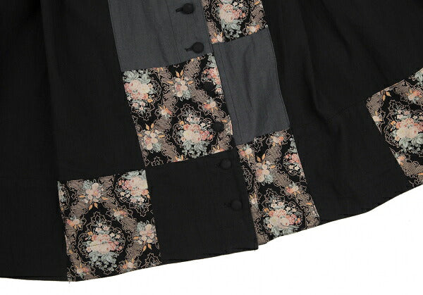 PINK HOUSE Black Flower Patchwork Front Button Skirt Size M