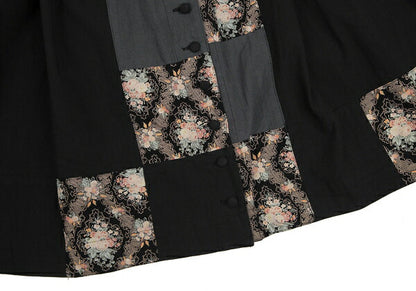 PINK HOUSE Black Flower Patchwork Front Button Skirt Size M