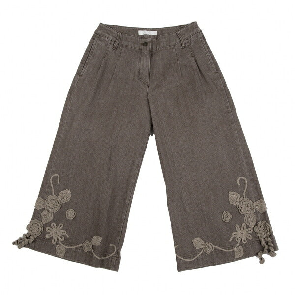 PINK HOUSE Brown Flower Lace Cropped Wide Jeans Size S
