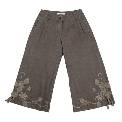 PINK HOUSE Brown Flower Lace Cropped Wide Jeans Size S