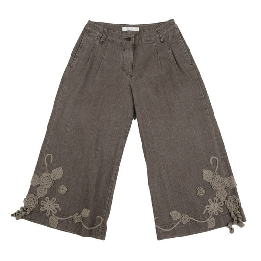 PINK HOUSE Brown Flower Lace Cropped Wide Jeans Size S