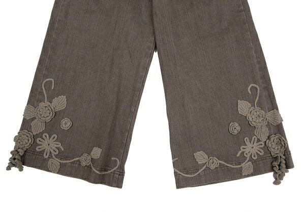 PINK HOUSE Brown Flower Lace Cropped Wide Jeans Size S