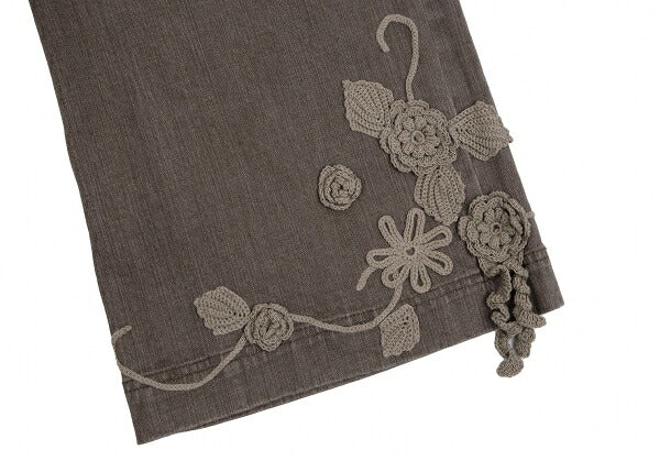 PINK HOUSE Brown Flower Lace Cropped Wide Jeans Size S
