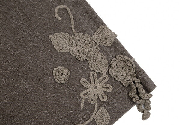 PINK HOUSE Brown Flower Lace Cropped Wide Jeans Size S