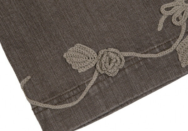 PINK HOUSE Brown Flower Lace Cropped Wide Jeans Size S