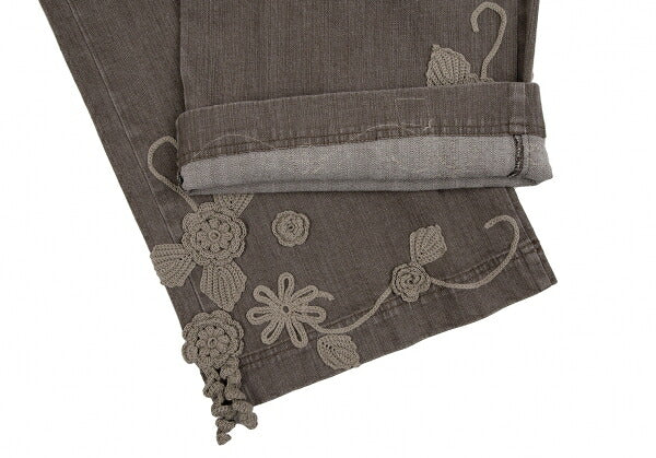 PINK HOUSE Brown Flower Lace Cropped Wide Jeans Size S