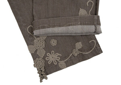 PINK HOUSE Brown Flower Lace Cropped Wide Jeans Size S