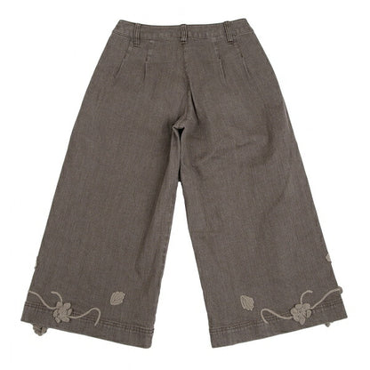 PINK HOUSE Brown Flower Lace Cropped Wide Jeans Size S