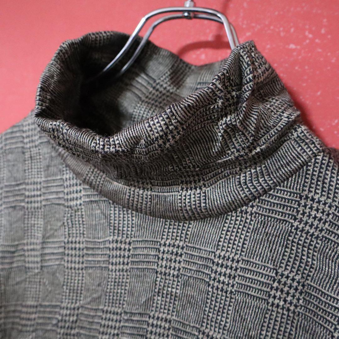 Yohji Yamamoto Glen Check Crinkled Mock Neck Long Sleeve Tee Size 2