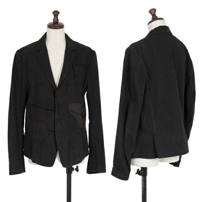 Y's Cotton Linen Front Patchwork Jacket Black Size 3