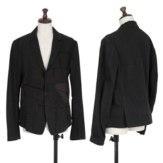 Y's Cotton Linen Front Patchwork Jacket Black Size 3