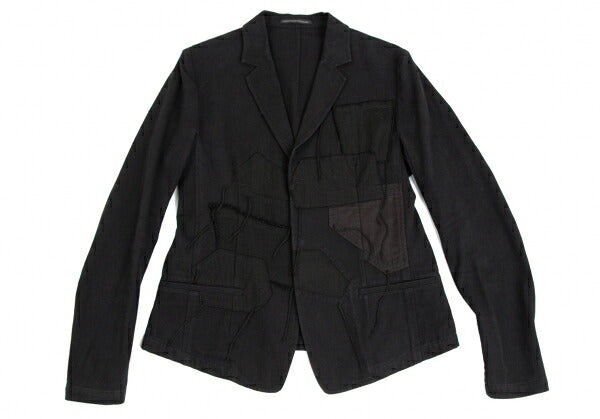 Y's Cotton Linen Front Patchwork Jacket Black Size 3