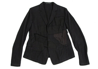 Y's Cotton Linen Front Patchwork Jacket Black Size 3