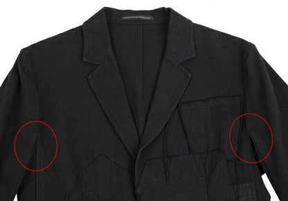 Y's Cotton Linen Front Patchwork Jacket Black Size 3