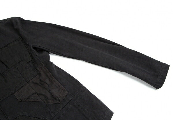 Y's Cotton Linen Front Patchwork Jacket Black Size 3