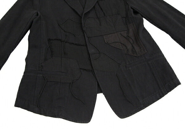 Y's Cotton Linen Front Patchwork Jacket Black Size 3