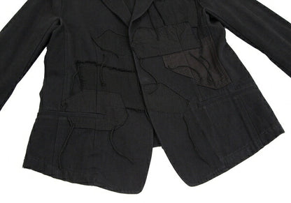 Y's Cotton Linen Front Patchwork Jacket Black Size 3