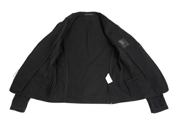 Y's Cotton Linen Front Patchwork Jacket Black Size 3