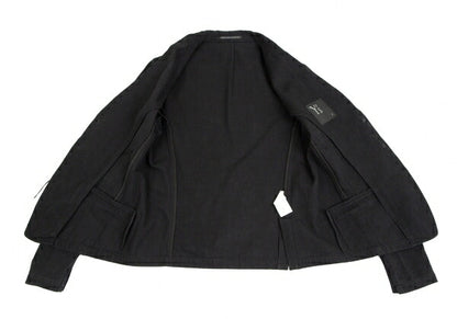Y's Cotton Linen Front Patchwork Jacket Black Size 3