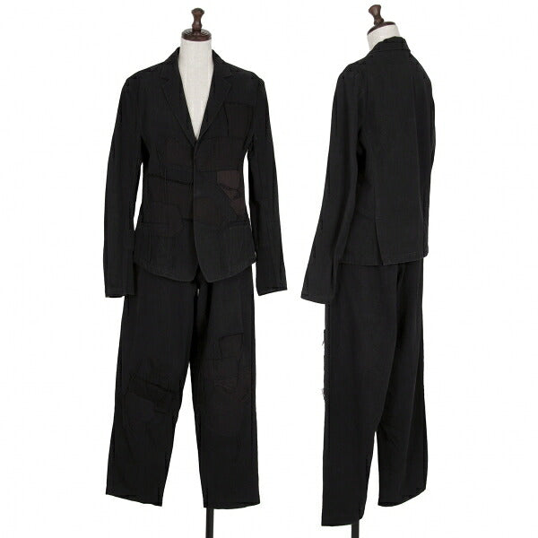 Y's Cotton Linen Front Patchwork Jacket Black Size 3