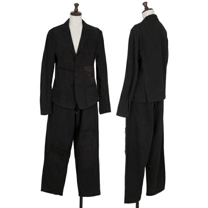 Y's Cotton Linen Front Patchwork Jacket Black Size 3